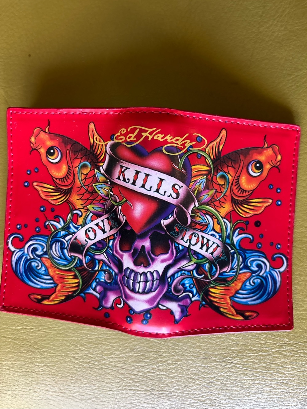 Y2K Ed Hardy Love Kills Slowly Skull Koi Card Holder Christian Audigier